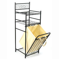 Wire Tilted Metal Clothes Hamper with 2-tier storage shelves