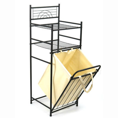 Wire Tilted Metal Clothes Hamper with 2-tier storage shelves